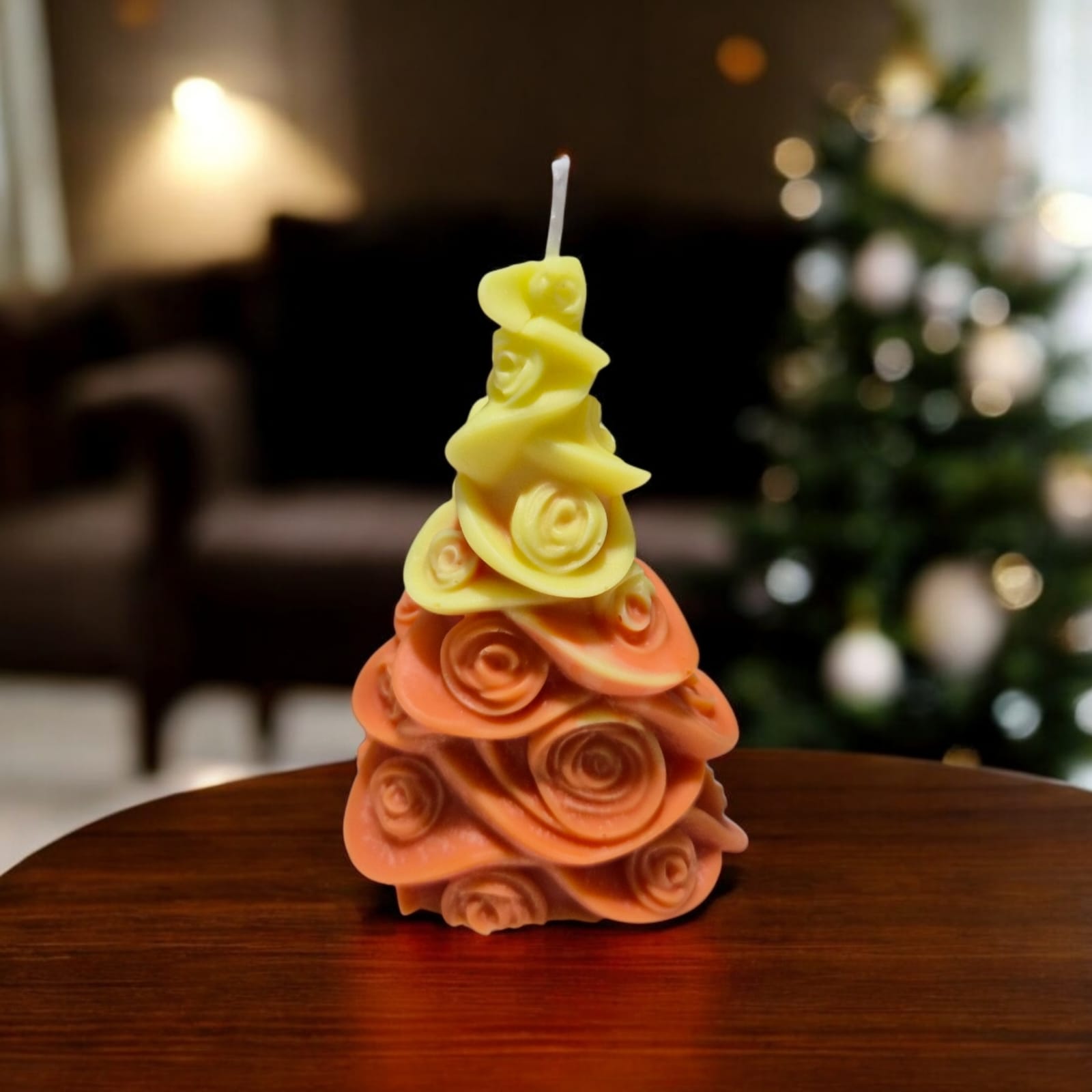 Rose Embossed Xmas Tree Candle Yellow